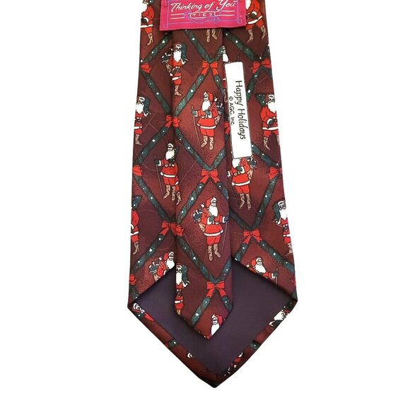 Santa Claus Father Christmas Tie 58" Burgundy Red "Thinking of You Ties" USA - Picture 4 of 6